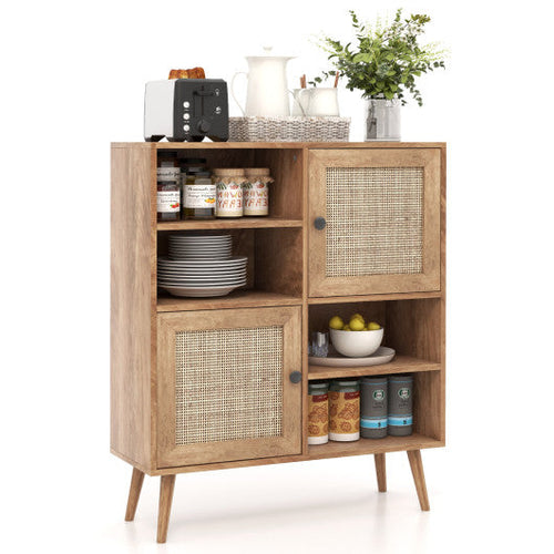Load image into Gallery viewer, Rattan Buffet Cabinet with 2 Doors and 2 Cubbies-Natural
