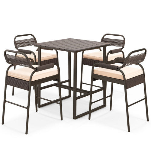 Load image into Gallery viewer, 5 Piece Rattan Counter Set with 4 Stools and Polywood Bar Table-Brown
