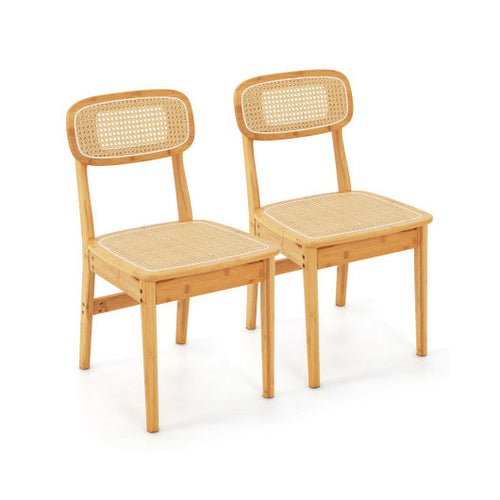 Load image into Gallery viewer, Set of 2 Rattan Dining Chairs with Simulated Rattan Backrest-Natural
