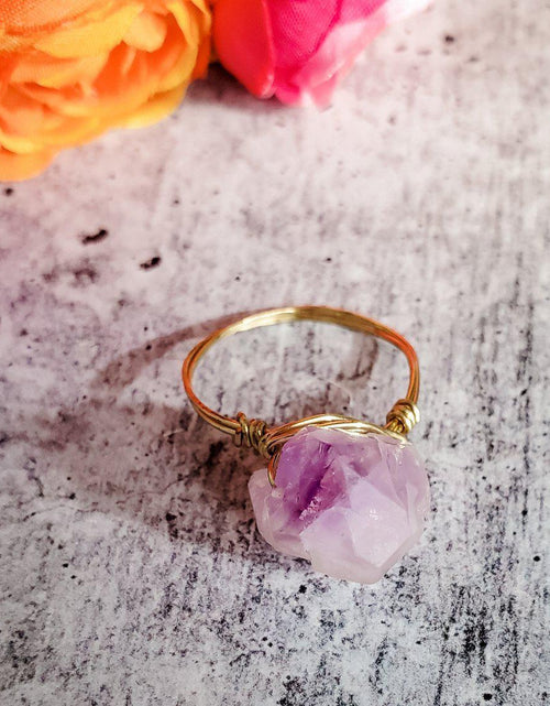 Load image into Gallery viewer, Raw Purple Amethyst Wire Wrapped Statement Ring by Salt and Sparkle
