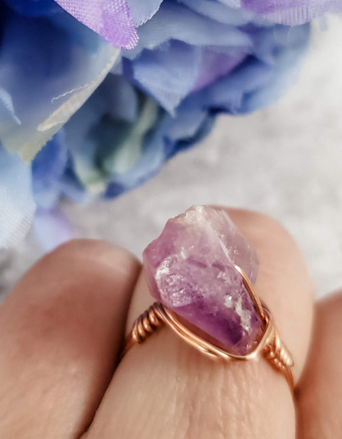 Load image into Gallery viewer, Raw Purple Amethyst Wire Wrapped Statement Ring by Salt and Sparkle
