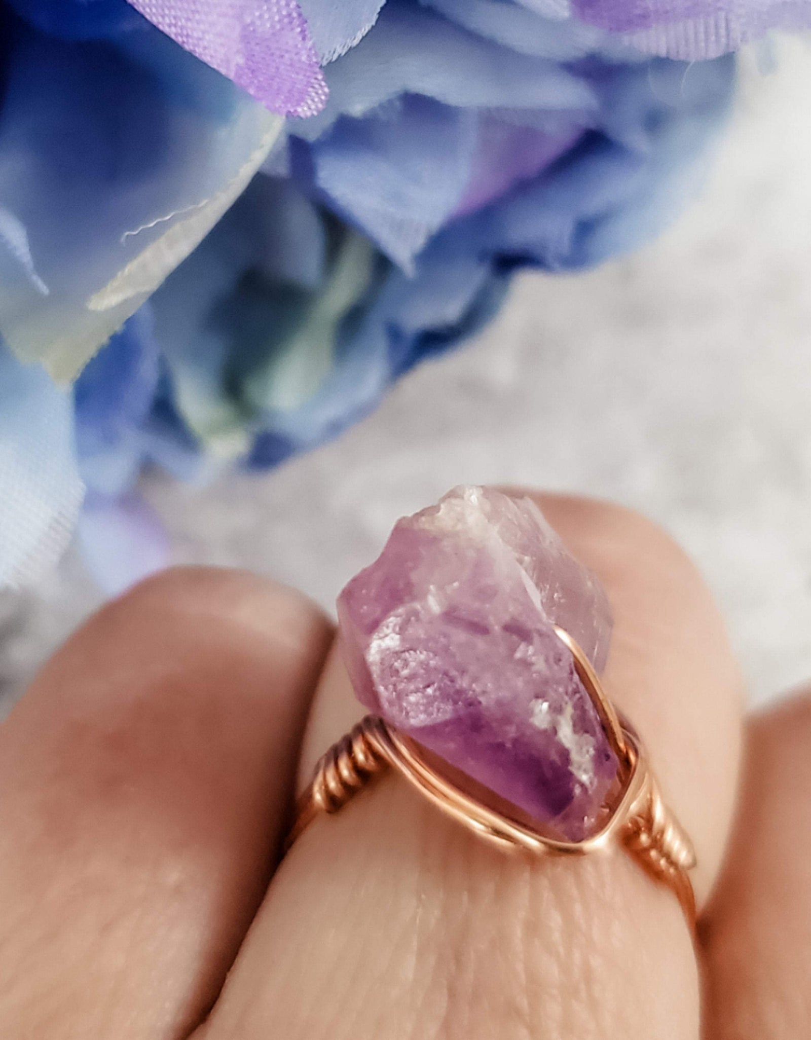 Raw Purple Amethyst Wire Wrapped Statement Ring by Salt and Sparkle