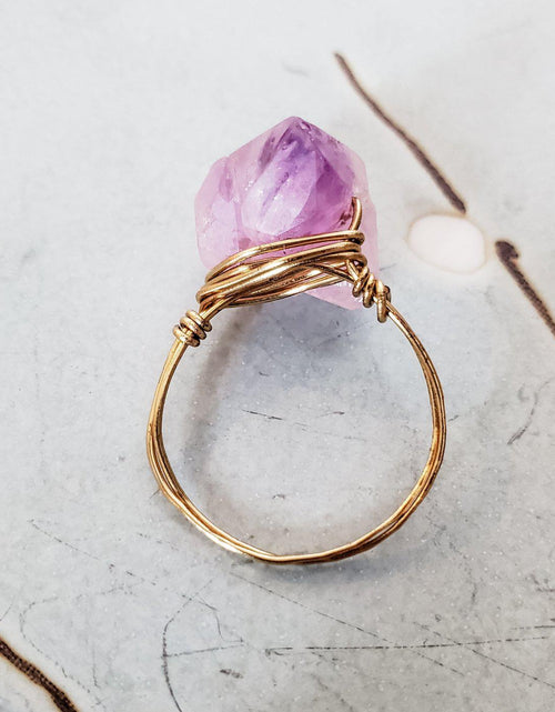 Load image into Gallery viewer, Raw Purple Amethyst Wire Wrapped Statement Ring by Salt and Sparkle
