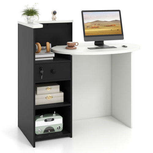 Load image into Gallery viewer, Reception Office Desk with Open Shelf and Lockable Drawer-Black
