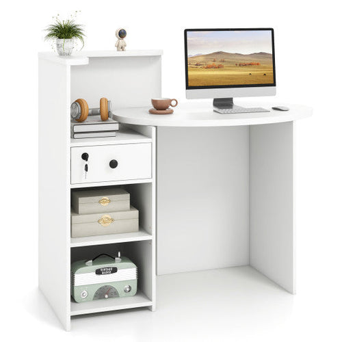 Load image into Gallery viewer, Reception Office Desk with Open Shelf and Lockable Drawer-White
