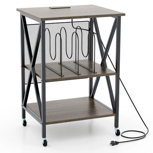 Load image into Gallery viewer, Mid-Century Record Player Stand with Built-in Charging Station-Gray
