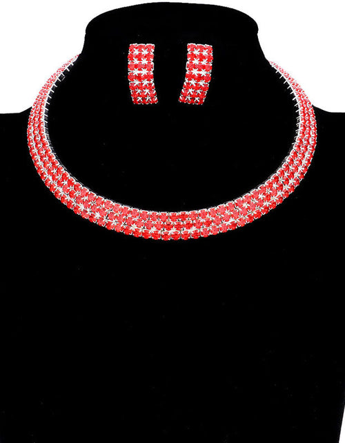 Load image into Gallery viewer, 3 Rows Rhinestone Open Choker Necklace by Madeline Love
