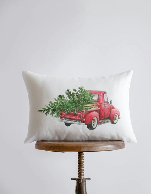 Load image into Gallery viewer, Red Christmas Truck Driving Away | Christmas | 12x18 | Red Truck | Christmas Decor | Throw Pillow | Home | Christmas tree | Christmas Gifts by UniikPillows
