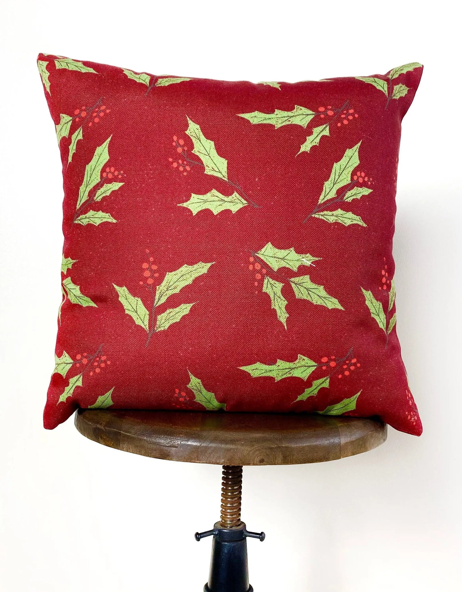 Red Happy Holiday Wreath Throw Pillow Cover | Rustic Christmas Decor | Christmas Gift | Home Decor Christmas | Decorative Pillows for Couch by UniikPillows