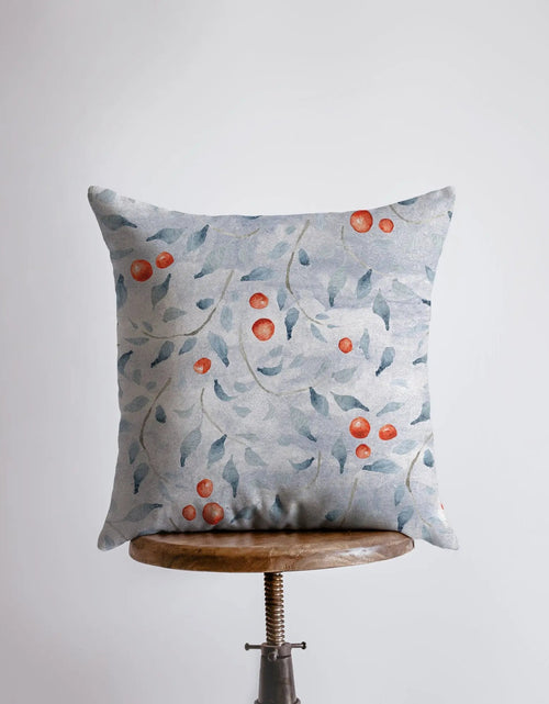 Load image into Gallery viewer, Red Holly Berries | Throw Pillow | Home Decor | Christmas Pillow Cover | Designer Pillows | Decorative Pillow Covers | Blue Pillows by UniikPillows
