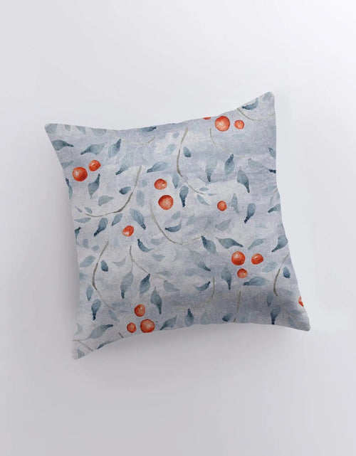 Load image into Gallery viewer, Red Holly Berries | Throw Pillow | Home Decor | Christmas Pillow Cover | Designer Pillows | Decorative Pillow Covers | Blue Pillows by UniikPillows
