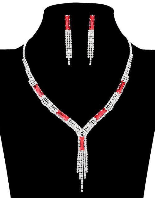 Load image into Gallery viewer, Rectangle Stone Accented Rhinestone Fringe Tip Jewelry Set by Madeline Love
