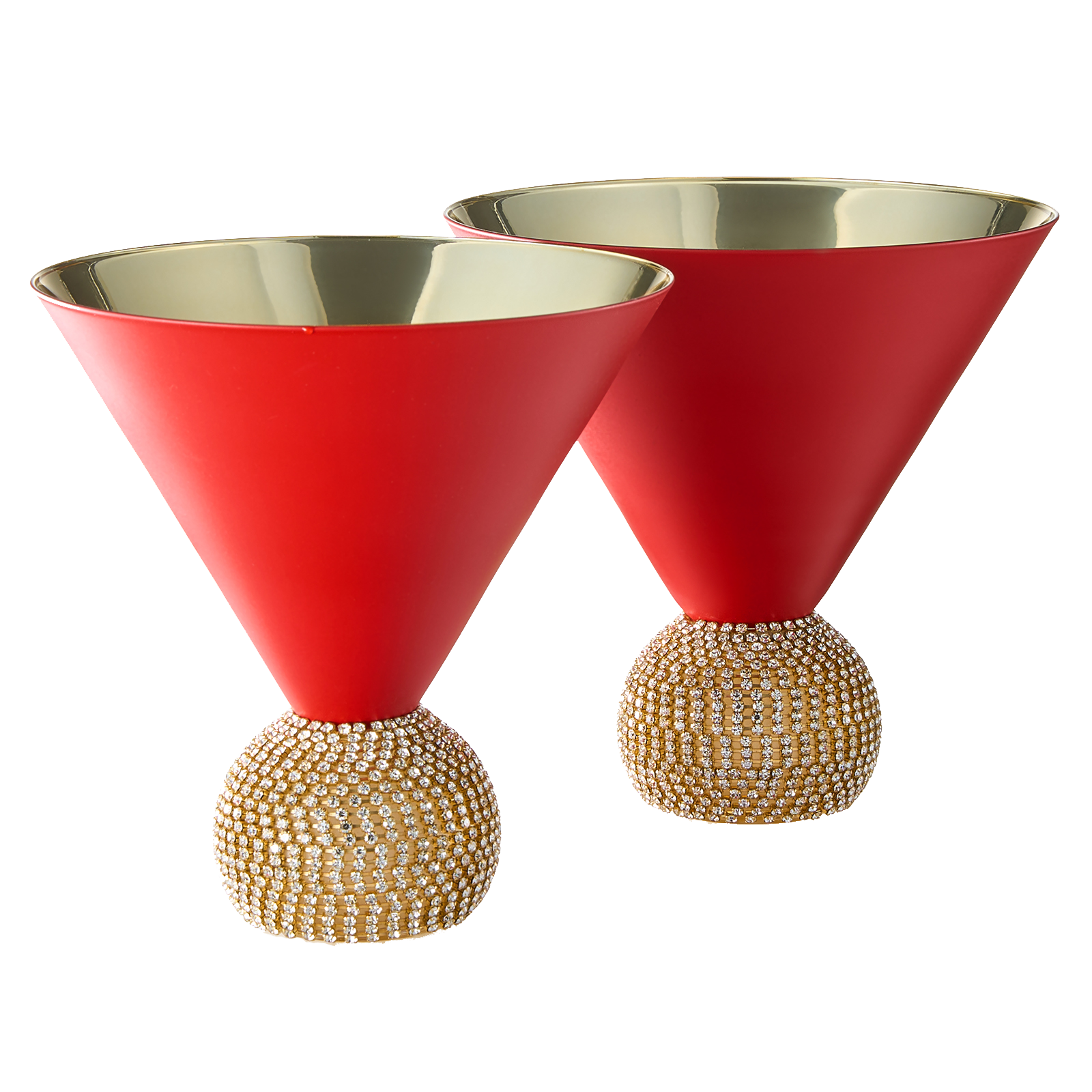 The Wine Savant Diamond Studded Martini Glasses Set of 2 Matte Red & Gold Modern Cocktail Glass, Rhinestone Diamonds With Stemless Crystal Ball Base, Bar or Party 10.5oz, Swarovski Style Crystals by The Wine Savant