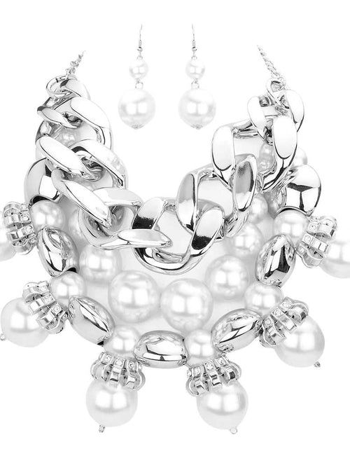 Load image into Gallery viewer, Chunky Chain Pearl Bib Necklace by Madeline Love
