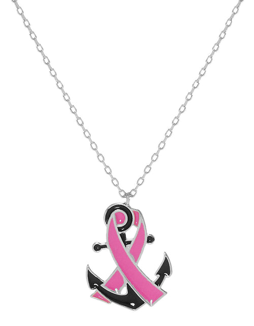 Load image into Gallery viewer, Gold Dipped Enamel Anchor Pink Ribbon Pendant Necklace by Madeline Love
