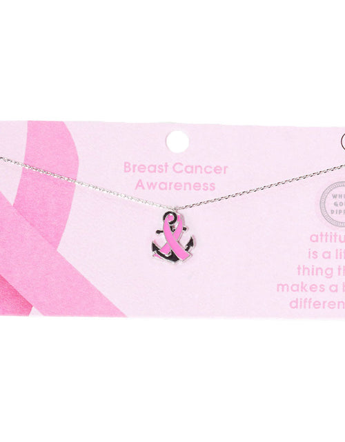 Load image into Gallery viewer, Gold Dipped Enamel Anchor Pink Ribbon Pendant Necklace by Madeline Love
