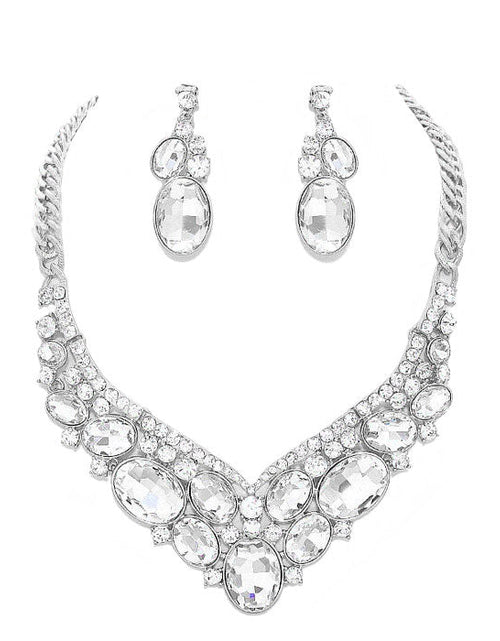 Load image into Gallery viewer, Oval Glass Crystal Evening Necklace by Madeline Love
