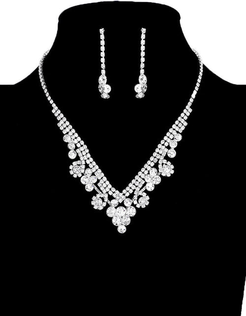 Load image into Gallery viewer, Round Crystal Rhinestone Collar Necklace Earring Set by Madeline Love
