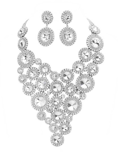 Load image into Gallery viewer, Round Stone Cluster Vine Statement Evening Jewelry Set by Madeline Love
