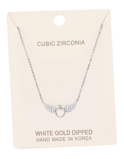 Load image into Gallery viewer, White Gold Dipped Cubic Zirconia Wings Pendant Necklace by Madeline Love
