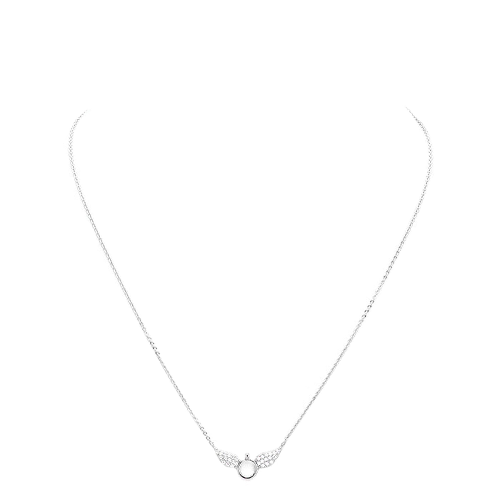 White Gold Dipped Cubic Zirconia Wings Pendant Necklace by Madeline Love