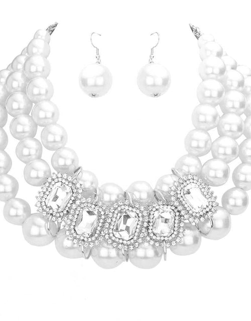 Load image into Gallery viewer, Rhinestone Pave Stone Accented Pearl Necklace by Madeline Love
