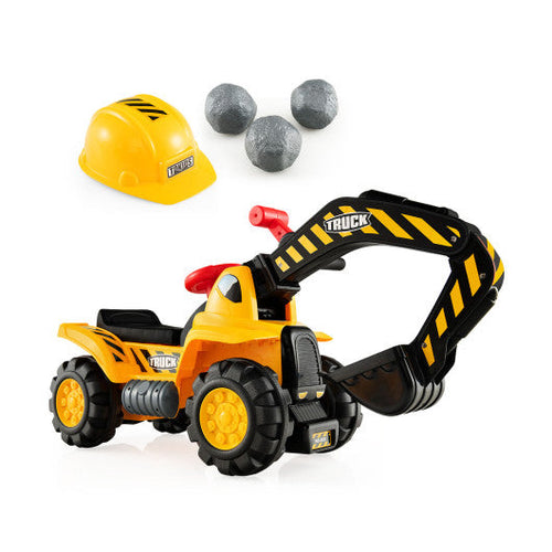 Load image into Gallery viewer, Ride on Push Car Bulldozer Digger Toy with Safety Helmet and Working Shovel

