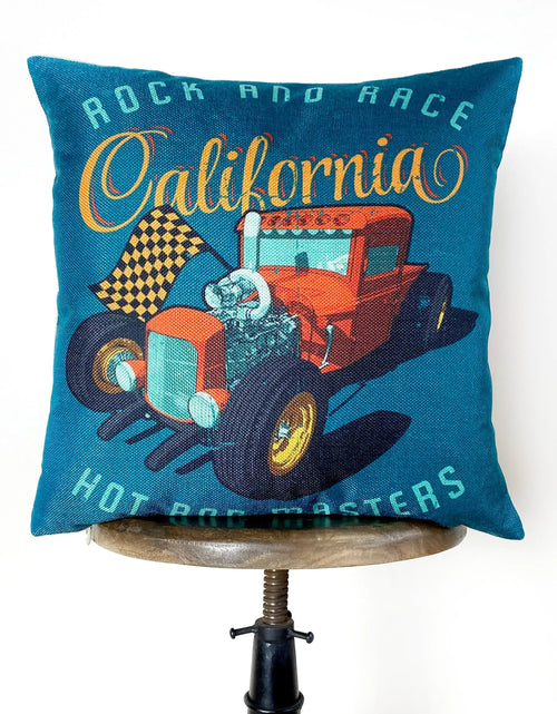 Load image into Gallery viewer, Rock and Race Hot Rod | Pillow Cover |  Throw Pillow | Fathers day | Dad Gift | Classic Car | Gift Ideas | Pillow | Hot Rod | Room Décor by UniikPillows
