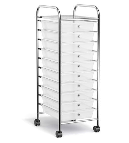 10 Drawer Rolling Storage Cart Organizer with 4 Universal Casters-Clear