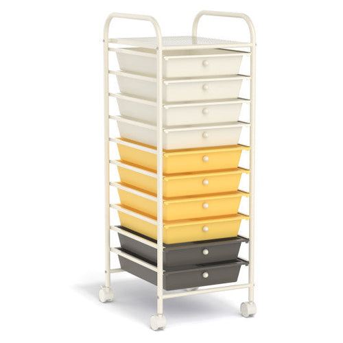 Load image into Gallery viewer, 10 Drawer Rolling Storage Cart Organizer with 4 Universal Casters-Yellow
