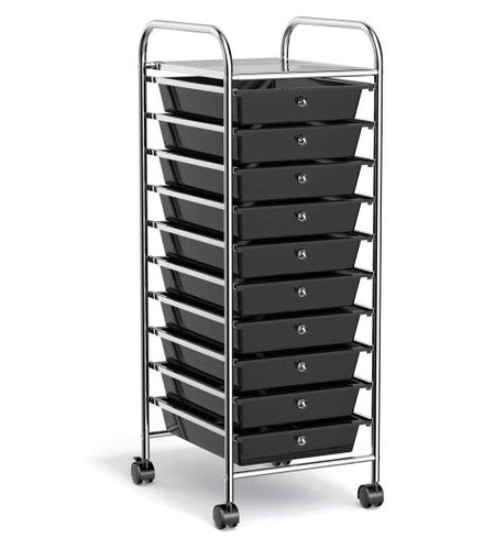 10 Drawer Rolling Storage Cart Organizer with 4 Universal Casters-Black