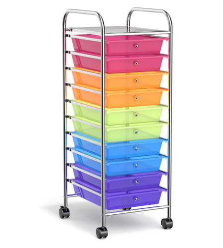 10 Drawer Rolling Storage Cart Organizer with 4 Universal Casters-Color