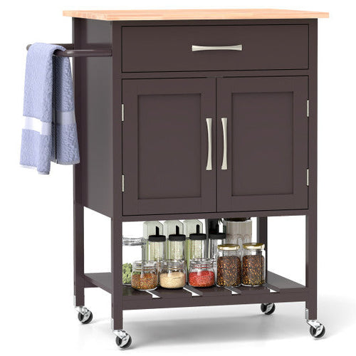 Load image into Gallery viewer, Rolling Kitchen Island Cart with Drawer and Towel Rack-Brown
