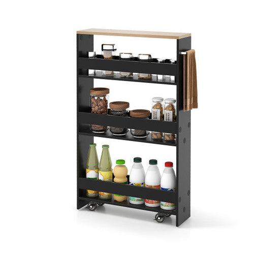 Load image into Gallery viewer, Rolling Kitchen Slim Storage Cart Mobile Shelving Organizer with Handle-Black
