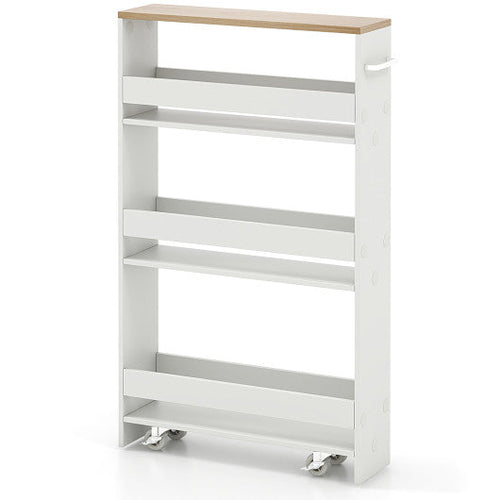 Load image into Gallery viewer, Rolling Kitchen Slim Storage Cart Mobile Shelving Organizer with Handle-White
