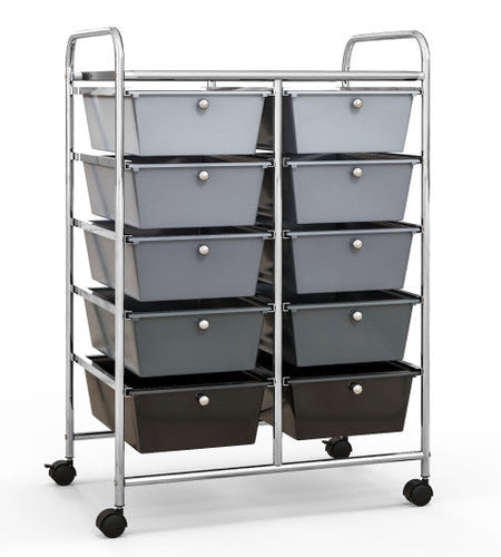 10-Drawer Rolling Storage Cart-Gray
