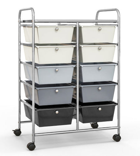 10-Drawer Rolling Storage Cart-Beige & Gray