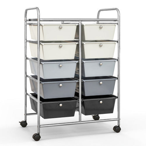 Load image into Gallery viewer, 10-Drawer Rolling Storage Cart-Beige &amp; Gray
