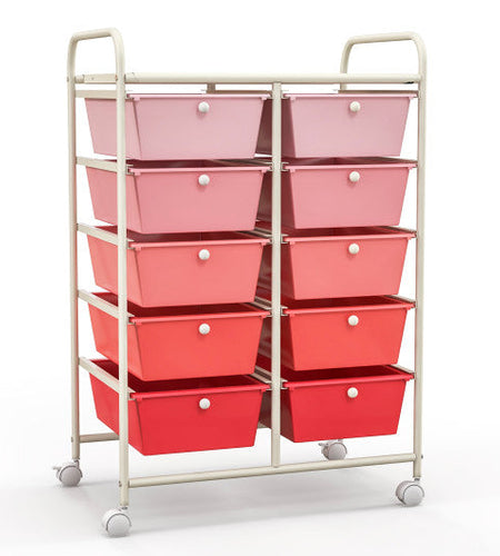 10-Drawer Rolling Storage Cart-Gradient Pink