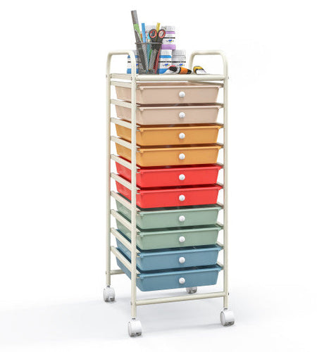 10 Drawer Rolling Storage Cart Organizer with 4 Universal Casters-Macaron Multicolor