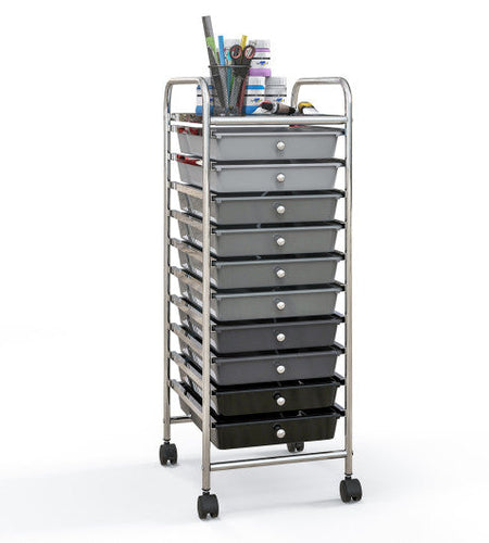 10 Drawer Rolling Storage Cart Organizer with 4 Universal Casters-Gradient Gray