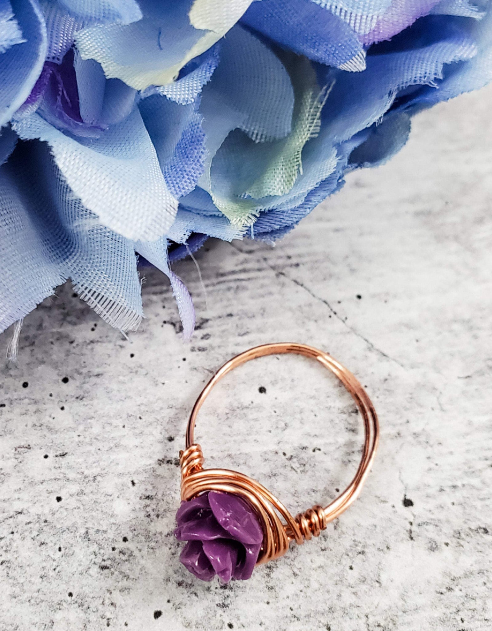 Rose Bead Wire Wrapped Ring by Salt and Sparkle