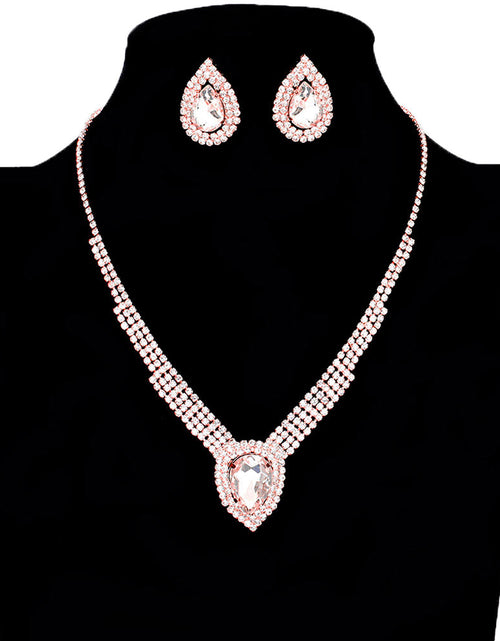 Load image into Gallery viewer, Crystal Teardrop Drop Rhinestone Necklace Earring Set by Madeline Love
