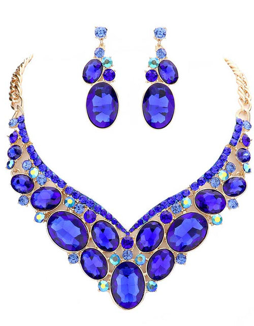 Load image into Gallery viewer, Oval Glass Crystal Evening Necklace by Madeline Love
