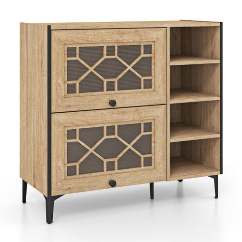 Load image into Gallery viewer, Rustic Shoe Cabinet with Flip-up See-through Doors and Adjustable Shelves-Oak
