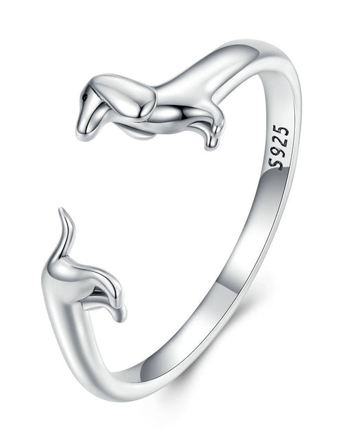 Load image into Gallery viewer, Elegant Dachshund Sterling Silver Ring &amp; Earring by Dach Everywhere

