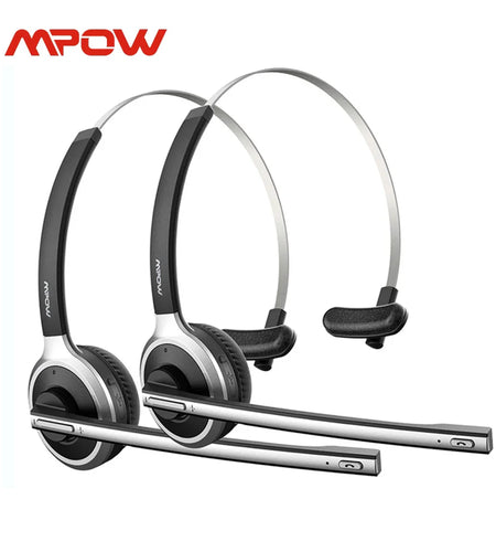1/2 pack Mpow M5 Bluetooth V5.0 Headset Wireless Truck Driver Headphones Hands-free Call Headset with Mic for Call Center Office