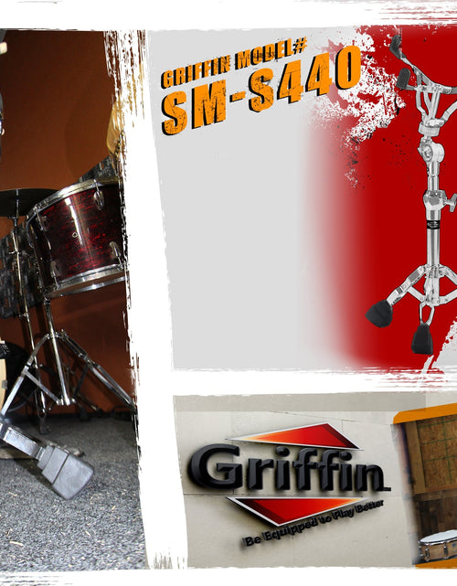 Load image into Gallery viewer, Premium Snare Drum Stand by GRIFFIN - Double Braced Heavy-Duty Weight Mount for Snares, Tom Drums &amp; Adjustable Practice Pad - Percussion Hardware Kit by GeekStands.com
