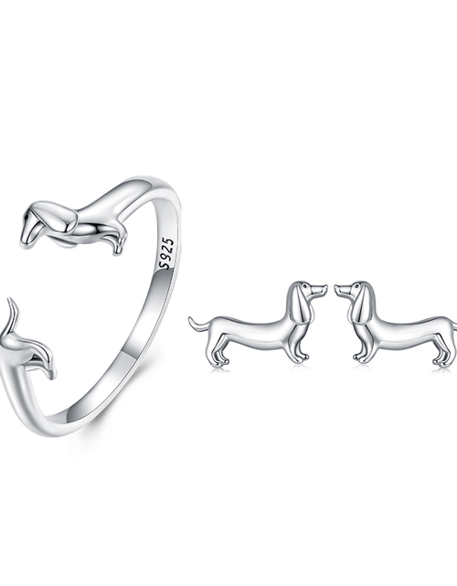 Load image into Gallery viewer, Elegant Dachshund Sterling Silver Ring &amp; Earring by Dach Everywhere
