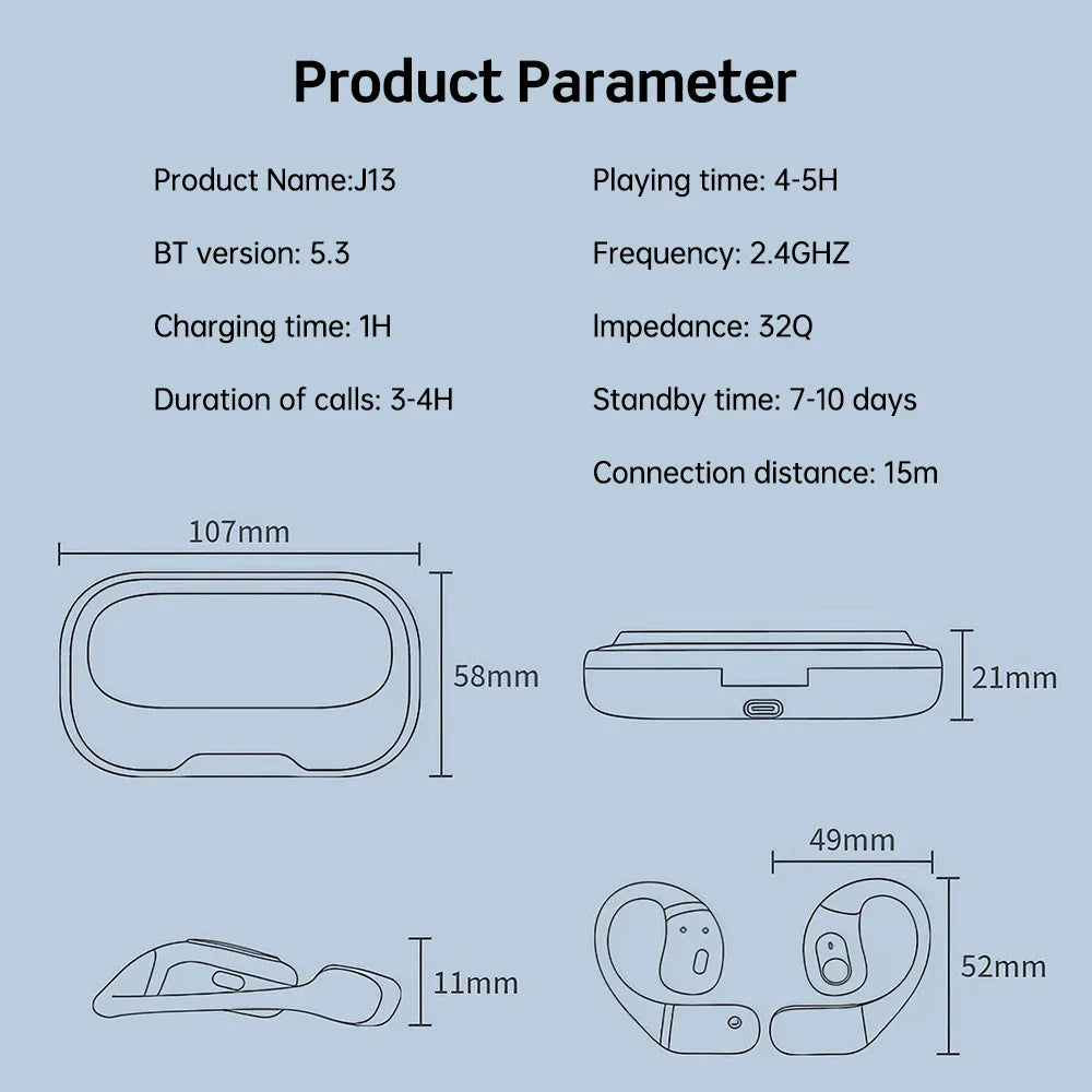 Mpow J13 True Wireless Sports Earphones,Bluetooth 5.3 OWS Open Ear Headsets with Earhooks 25 Hrs Playtime & ENC Noise Reduction
